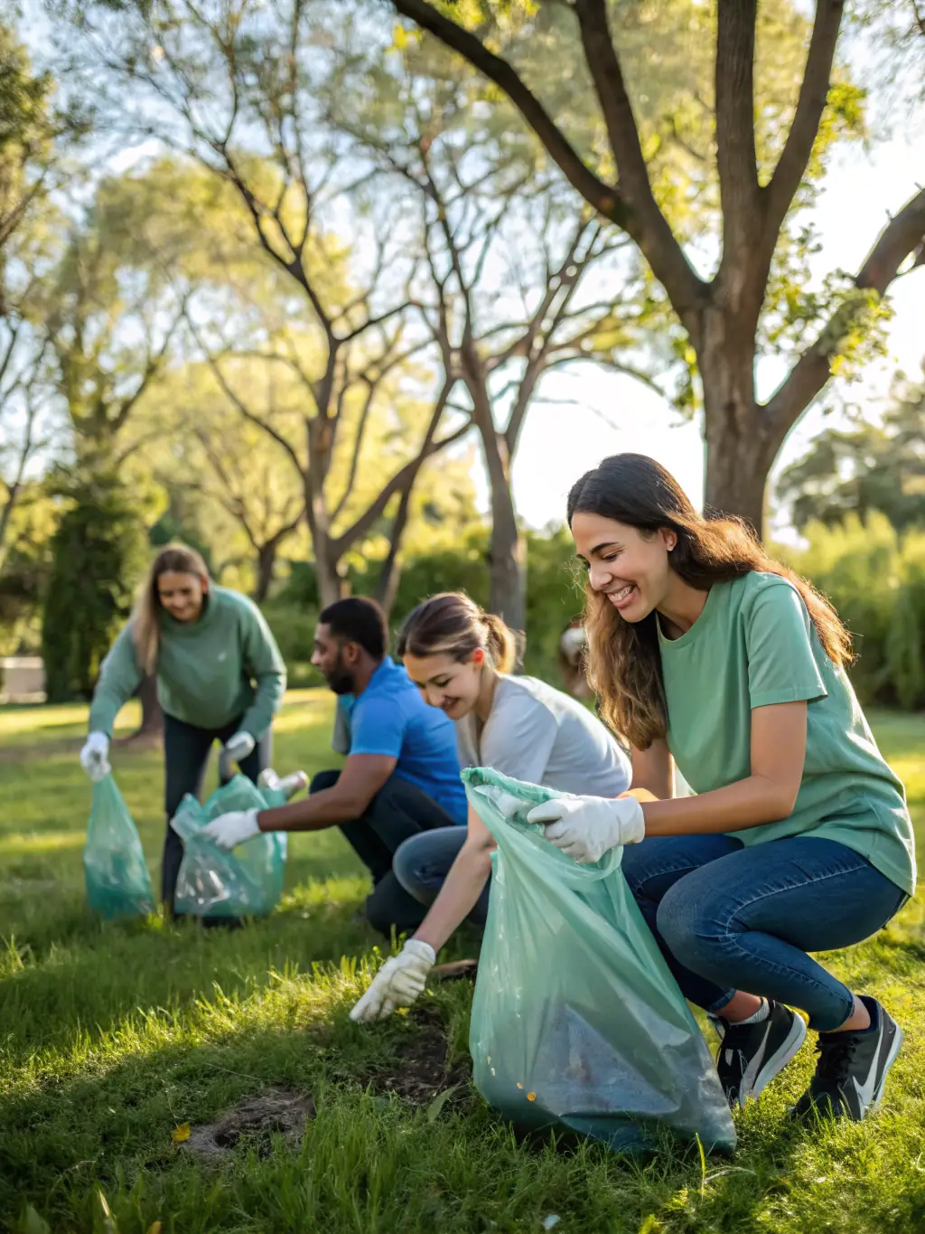 SOCIETE DES CHASSEURS members volunteering at a local community cleanup event, demonstrating their commitment to environmental stewardship and community involvement.