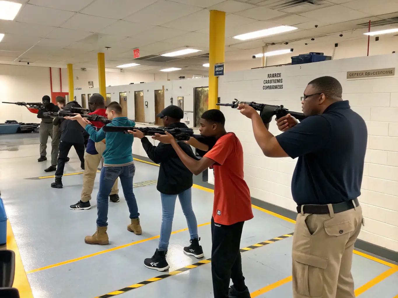 An image depicting a hunting skills workshop, with participants learning about firearm safety and maintenance from a certified instructor.